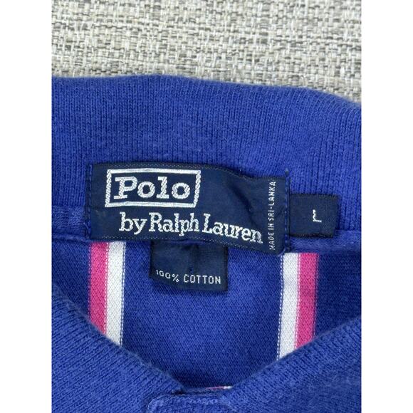 Polo Ralph Lauren Shirt Sz L Blue Yellow Striped Classic Polo Short Sleeve 90s - Picture 7 of 12